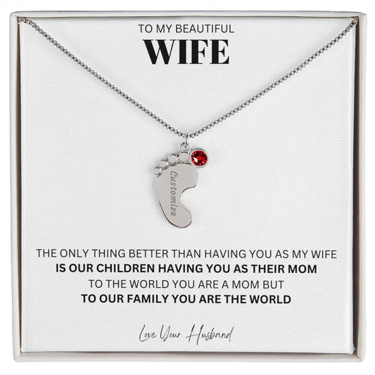 Wife - Only Thing Better - Custom Baby Feet Necklace with Birthstone (White)