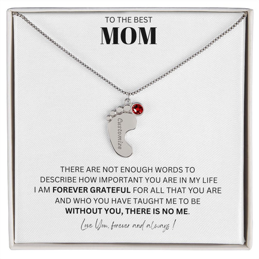 Mom - Forever Grateful - Custom Baby Feet Necklace with Birthstone